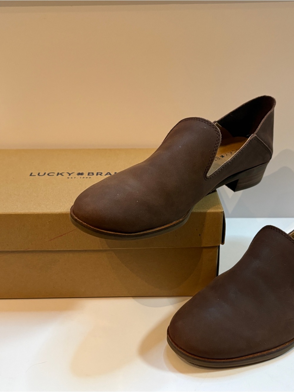 Lucky Brand Brown Leather Slip-On Mule Clogs